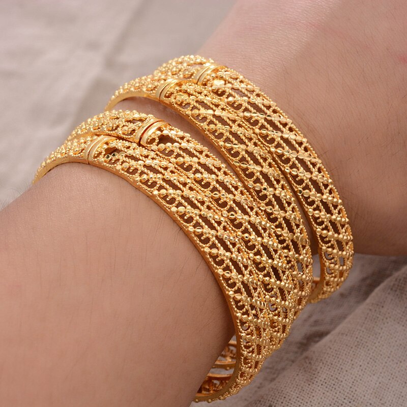 Kan Open 4 Stks/partij Dubai Gouden Armbanden Breedte Vrouwen Mannen Gouden Armbanden Afrikaanse Bresslate Ethiopië Meisjes Bruid Bangles