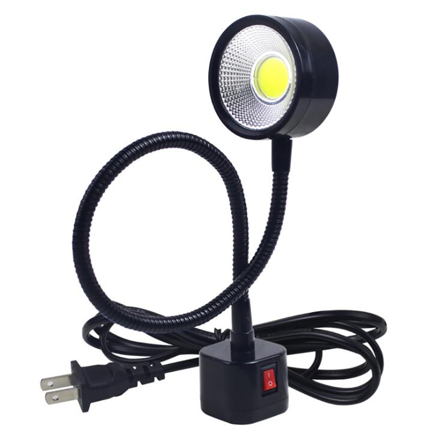Led arbeidslys magnetisk sokkel fleksibel svanehalslampe 220v 5w for dreiebenk fresing borpress industribelysning, us plugg