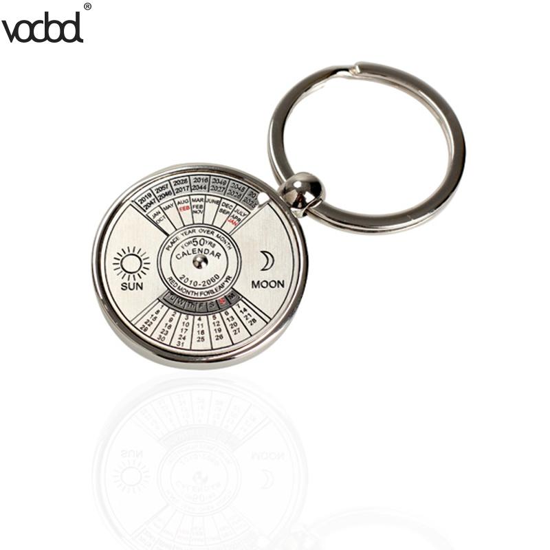 50 år mini evig kalender nøglering ur ring unik metal nøglering kalender metal nøglering dato og uge ur
