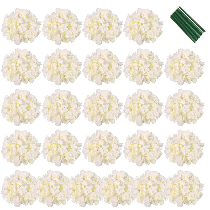 Silke hortensia kunstige blomster hortensia hoveder brude bryllup buket med stilke hjem bryllupsfest dekorationer: Champagne