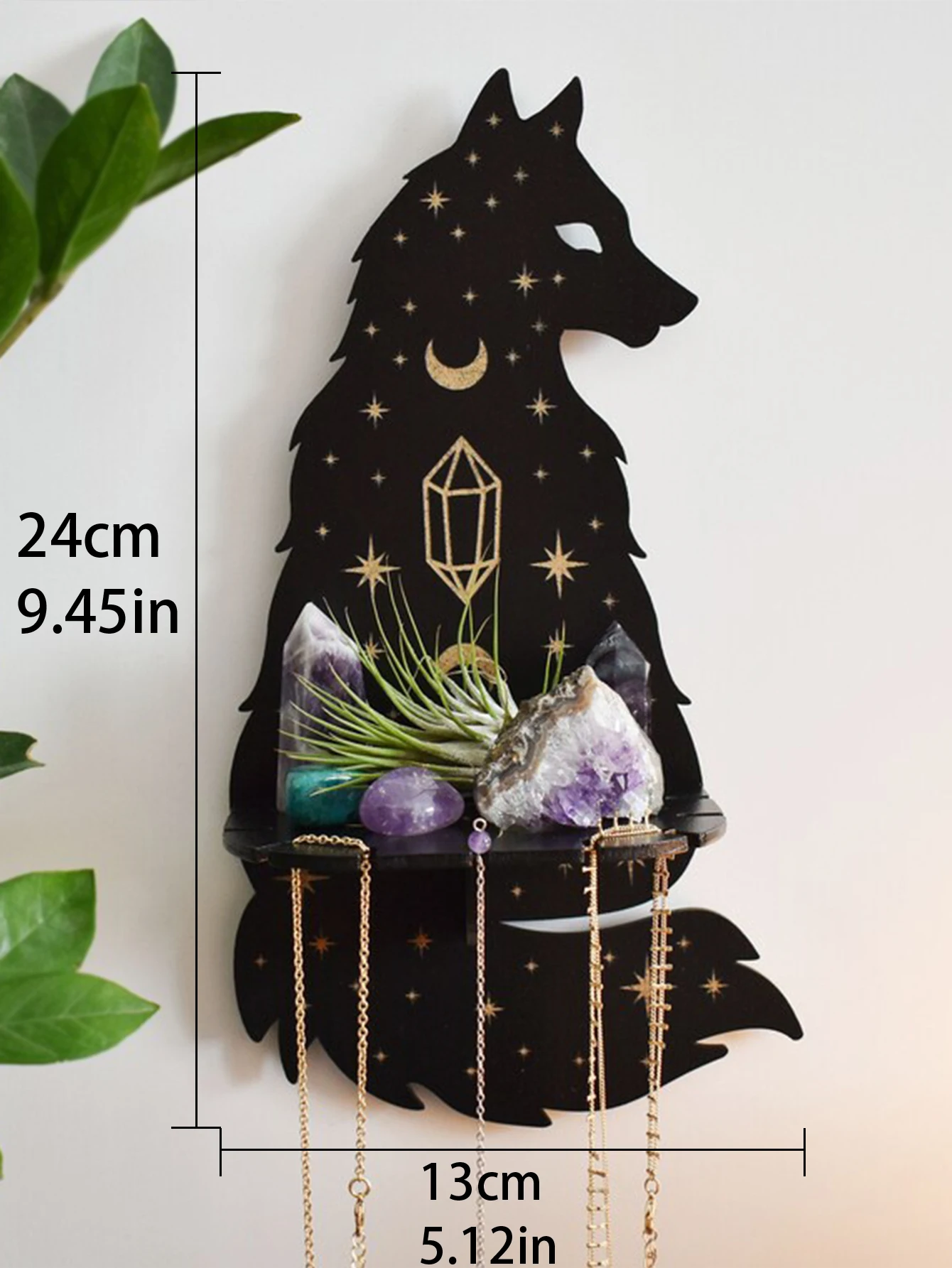 Black Cat Wooden Shelf Moon Phase Floating Shelf Chakra Crystal Holder Stone Display Stand Wall Decor Witchy Home Decorations