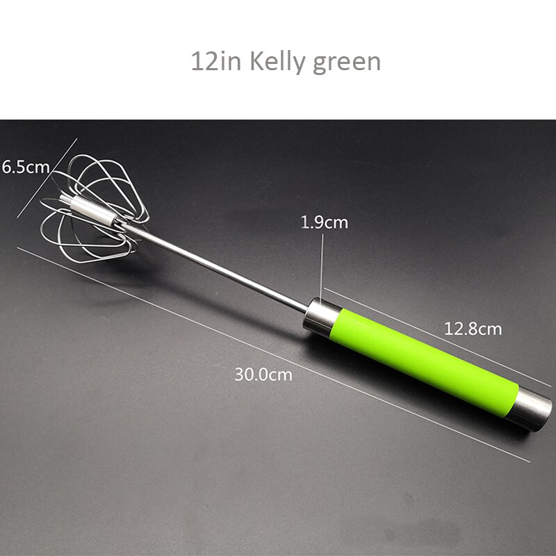 Semi-automatic Egg Beater 304 Stainless Steel Egg Whisk Manual Hand Mixer Self Turning Egg Stirrer Kitchen Accessories Egg Tools: 12 inches Green
