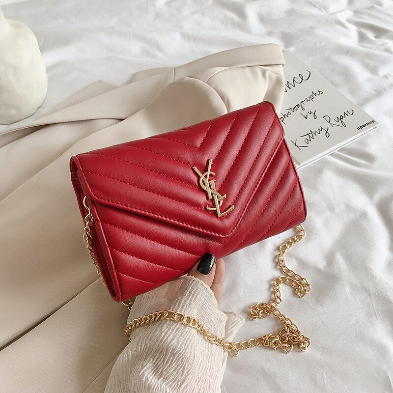 Nova marca de luxo bolsa de corrente feminina um ombro mensageiro saco moda estilo ocidental carteiro saco elegante diamante mini: Vermelho