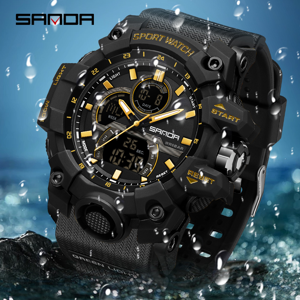 SANDA-reloj electrónico con luz nocturna para hombre, cronógrafo multifuncional con pantalla Dual, resistente al agua, Ideal para deportes al aire libre, a la , 6198, 2024