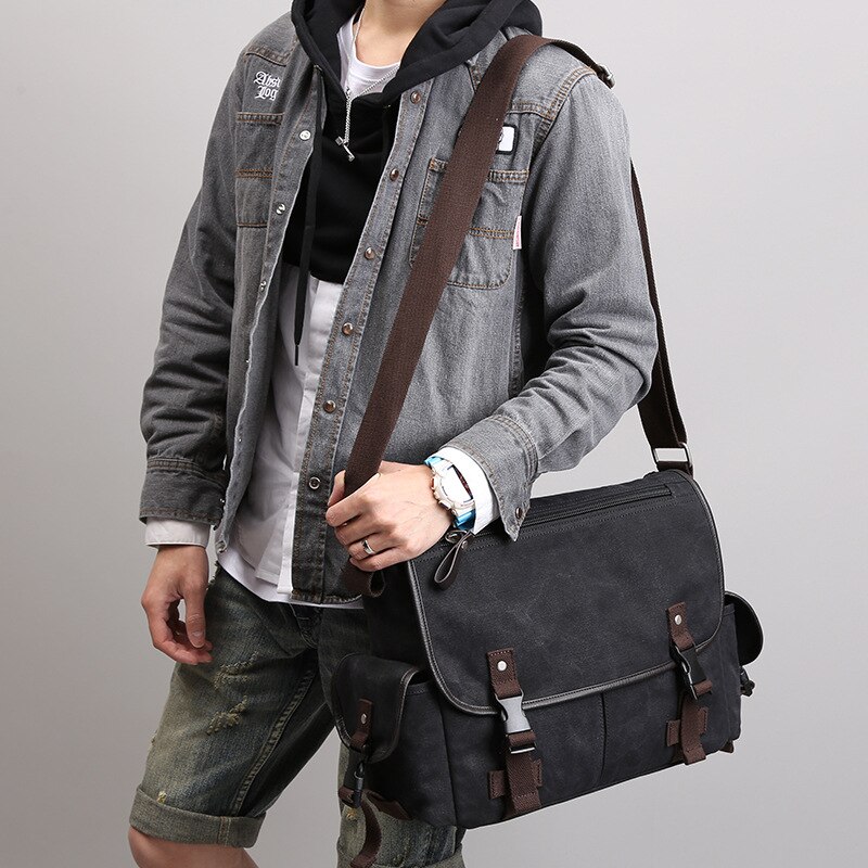 Teenager mænd fritidsskole crossbody tasker 14 tommer laptop rejselærred skuldertasker retro koreansk stil messenger taske