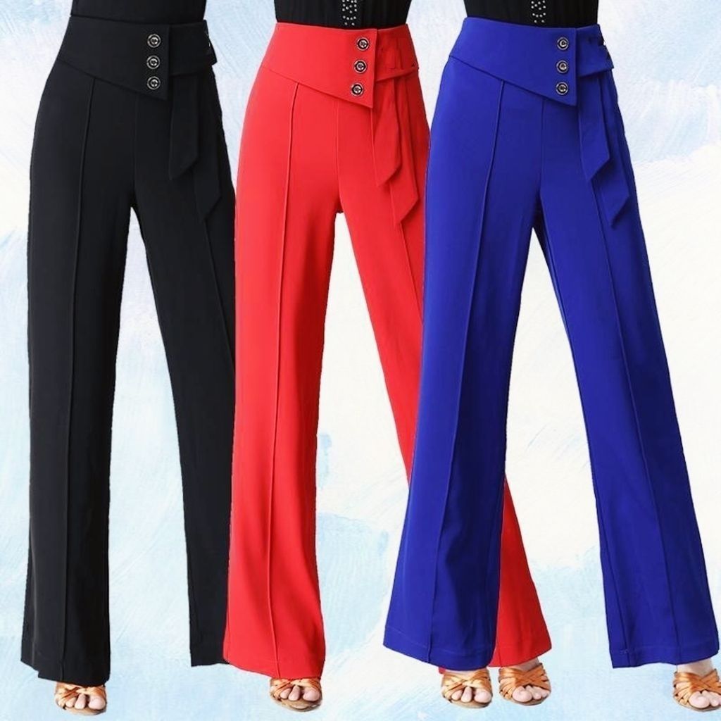 Frühling Sommer Frauen weites Bein Hosen Latin Tanzhose weibliche feste Tanzhose Damen hohe Taille lässige lose Hose