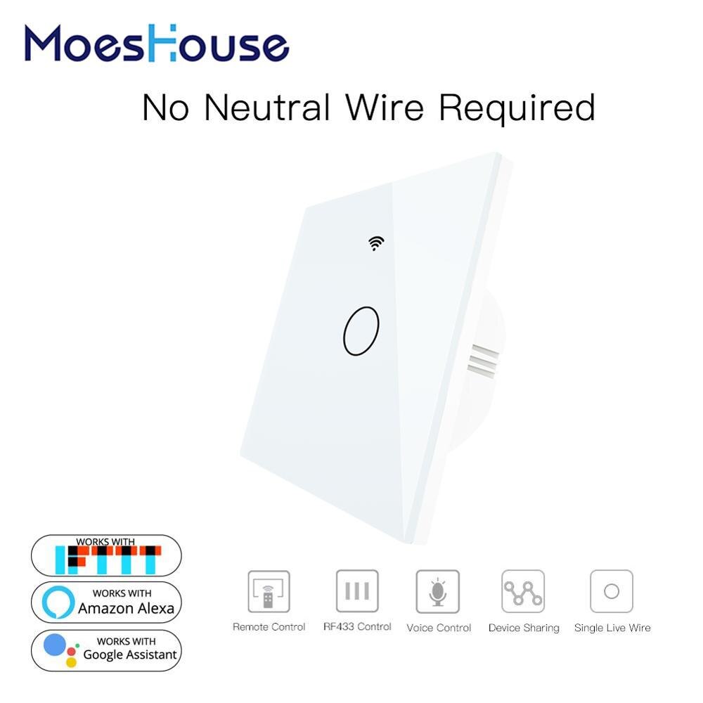 EU type No Neutral Wire Wireless Remote Control RF433 WiFi Wall Touch Switch 1 Gang Wall Switch