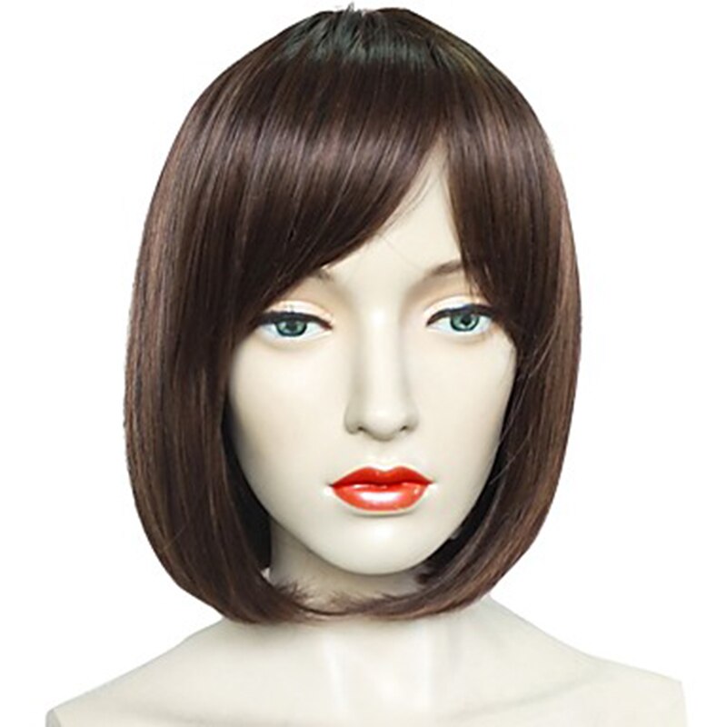 HAIRJOY Frauen Synthetische Haar Grau Weiß Gemischte Perücken Braune Kurze Gerade Bob Perücke: Braun