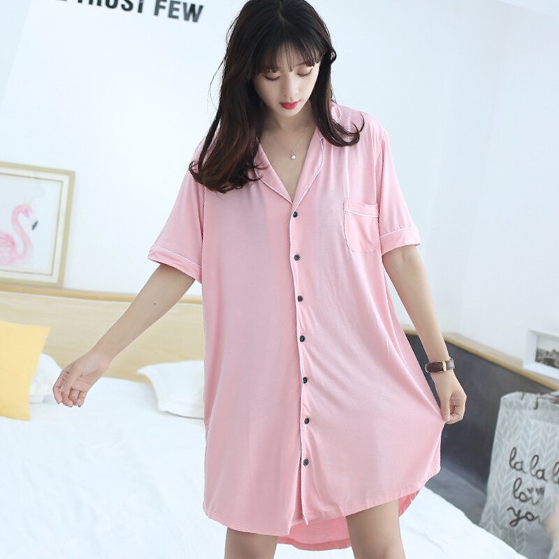 Petticoat Underskirt Women'S Short Sleeve Nightdress Pyjamas Worn Outside Homewear Modal Large Loose Fat Mm Cardigan Summer