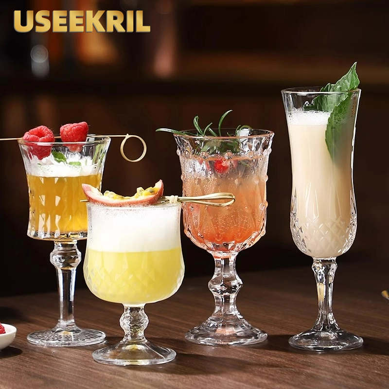 French Style Embossed Champagne Glass Cup Cocktail Glasses Cups Goblet Wine Glass Diamond Liqueur Glasses Drinkware