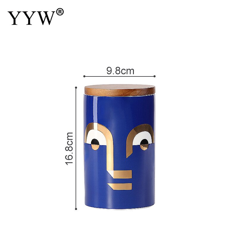 Modern Storage Jars Human Face Cans For Storage Spices Cereals Bulk Food Container Storage In The Kitchen Home Bank Ceramic Jar: blue 1