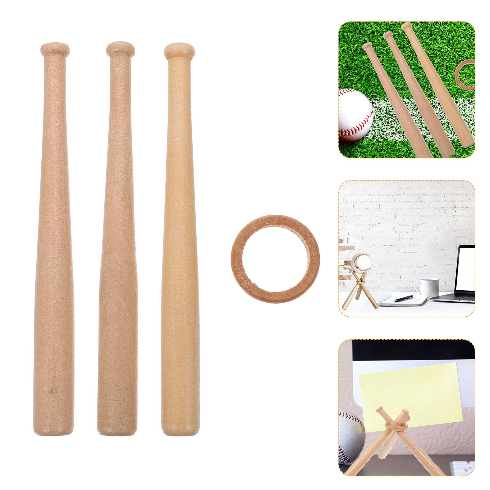 1 set creative mini baseball bat display holder wooden baseball stand with wooden circles
