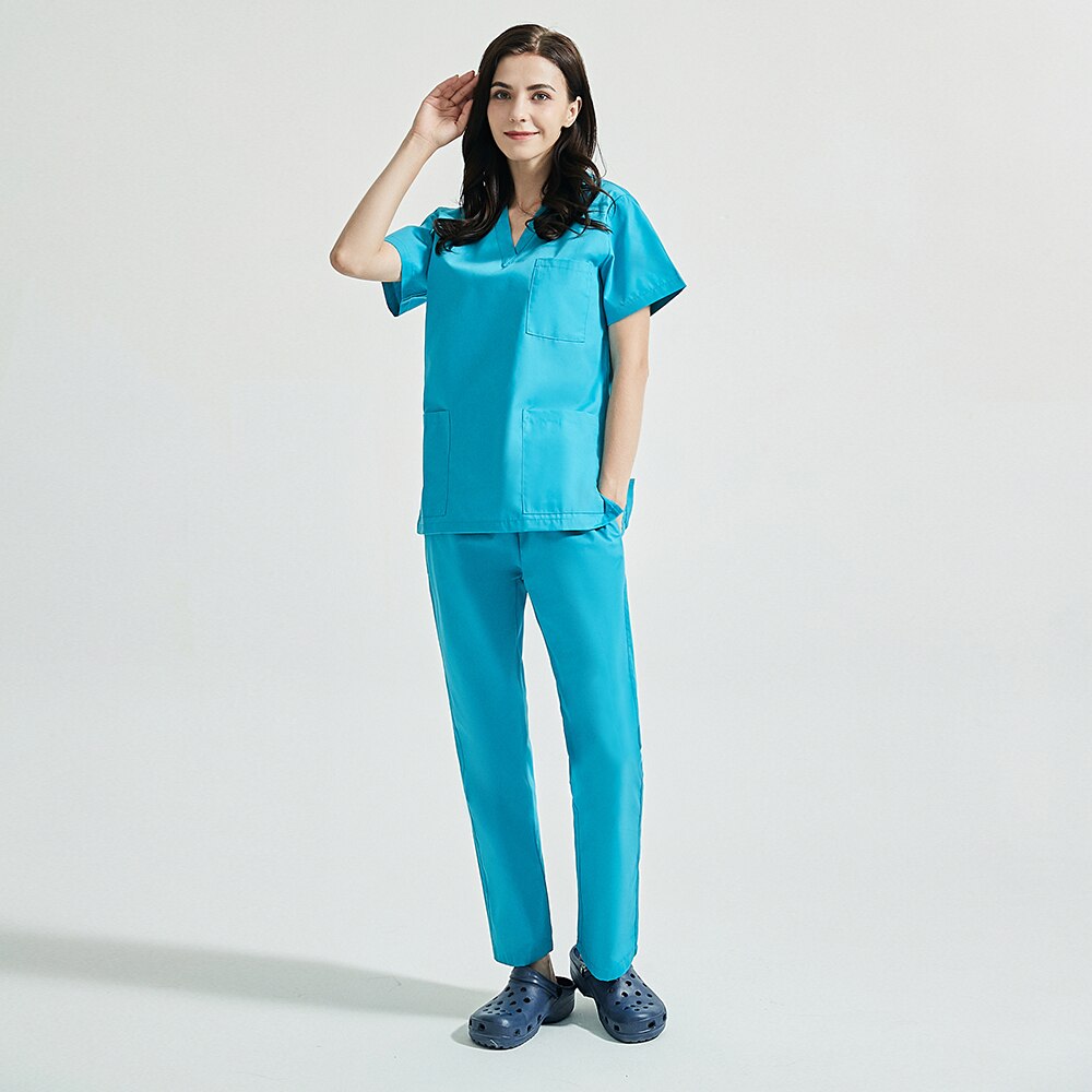 Kosmetolog scrub uniformer skønhedssalon dame uniform scrub sæt spa uniformer v krave kortærmede scrubs toppe + bukser