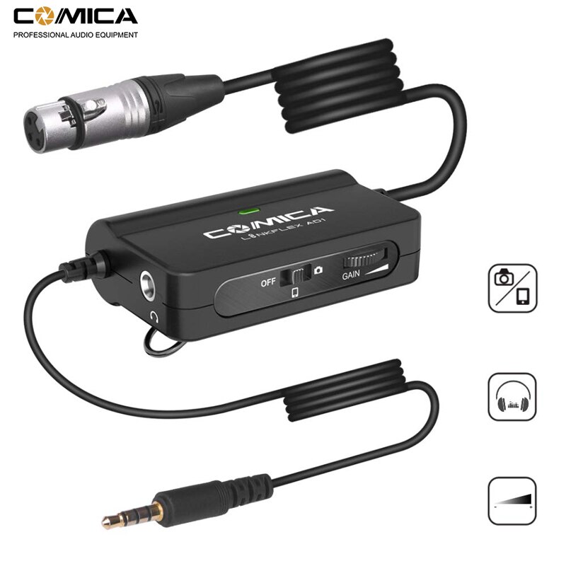 COMICA AD1 XLR to 3.5mm Microphone Preamp Audio Mixer Adapter for Camera Android Smartphone iPhone