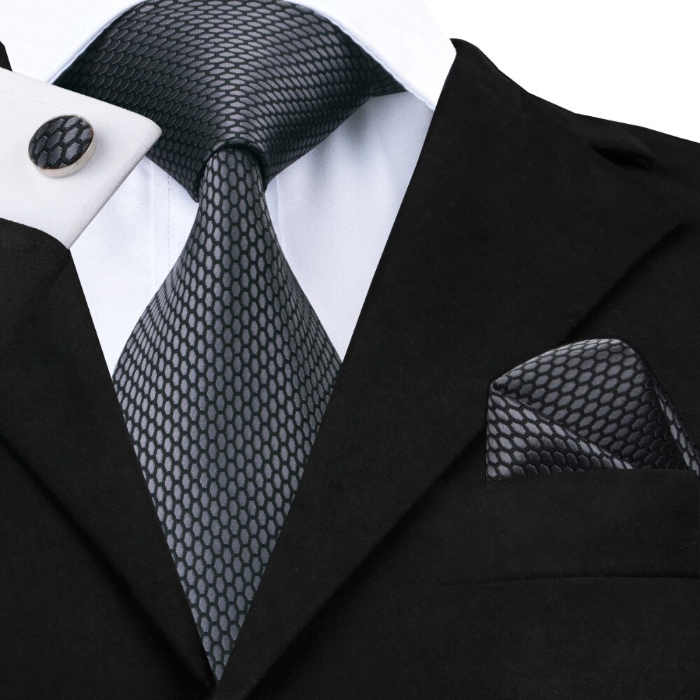 Hi-Tie, nueva corbata gris clásica para hombres, tela de seda Jacquard, juego de gemelos y pañuelo tejido para hombres, de , corbatas de seda SN-1466