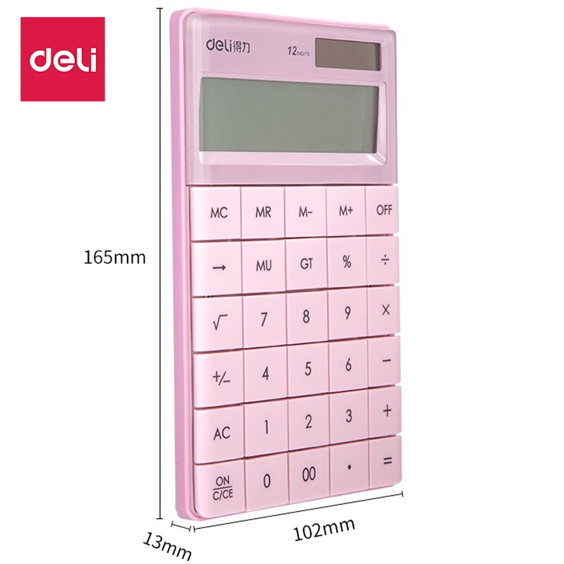 Deli Calculator 1589 Solar Energy Colorful Business Tablet Computer Button Office Financial Computer Student Examination: pink