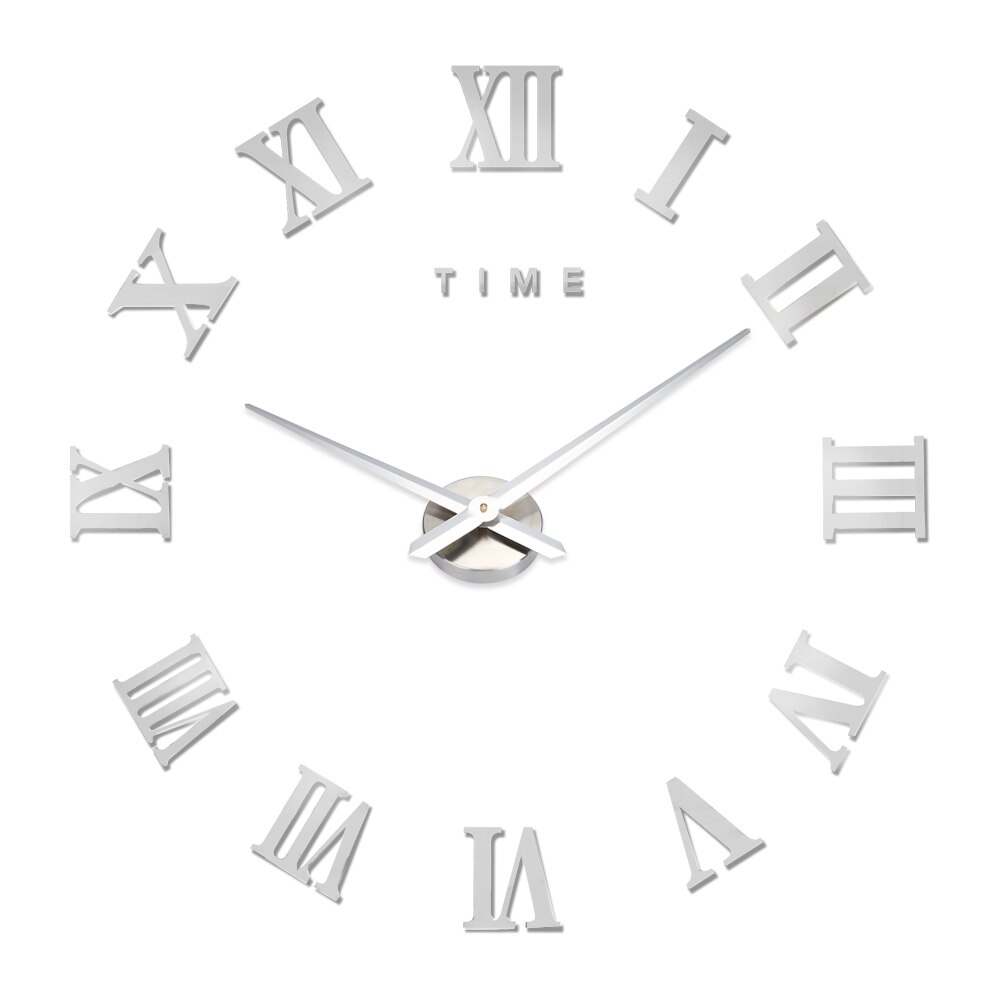 DIY 3D Wall Clock Sticker Metal Watches Roman Numeral Home Decor: Default Title