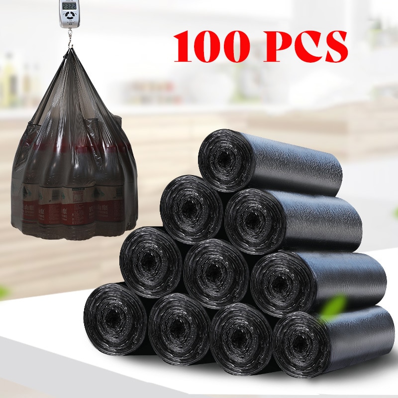 100Pcs Handle Breakpoint Garbage Bag Thickened Disposable Plastic Bag Trash Bags Waste Bin Rubbish Bags