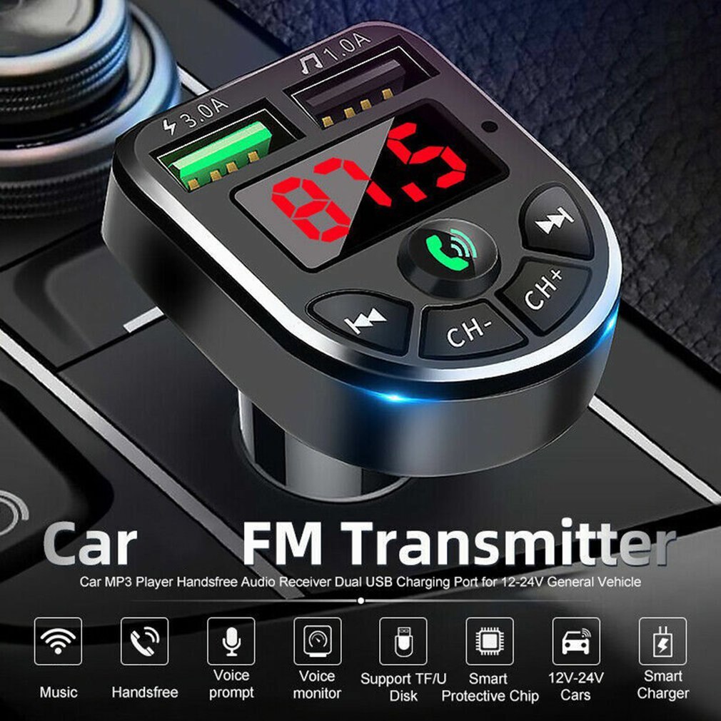 Bte5 Auto Mp3 Bluetooth 5.0 Draadloze Handsfree Telefoon Speler Muziek Kaart Audio Ontvanger Fm-zender Dual Usb Fast charger 3.1A