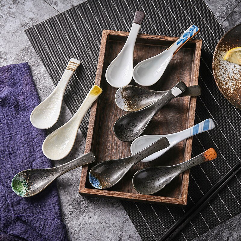 4 Stuks Japanse Soeplepels Aziatische Soep Lepel Keramische Retro Marmer Patroon Ramen Voor Dumplings Wonton Miso 662394345