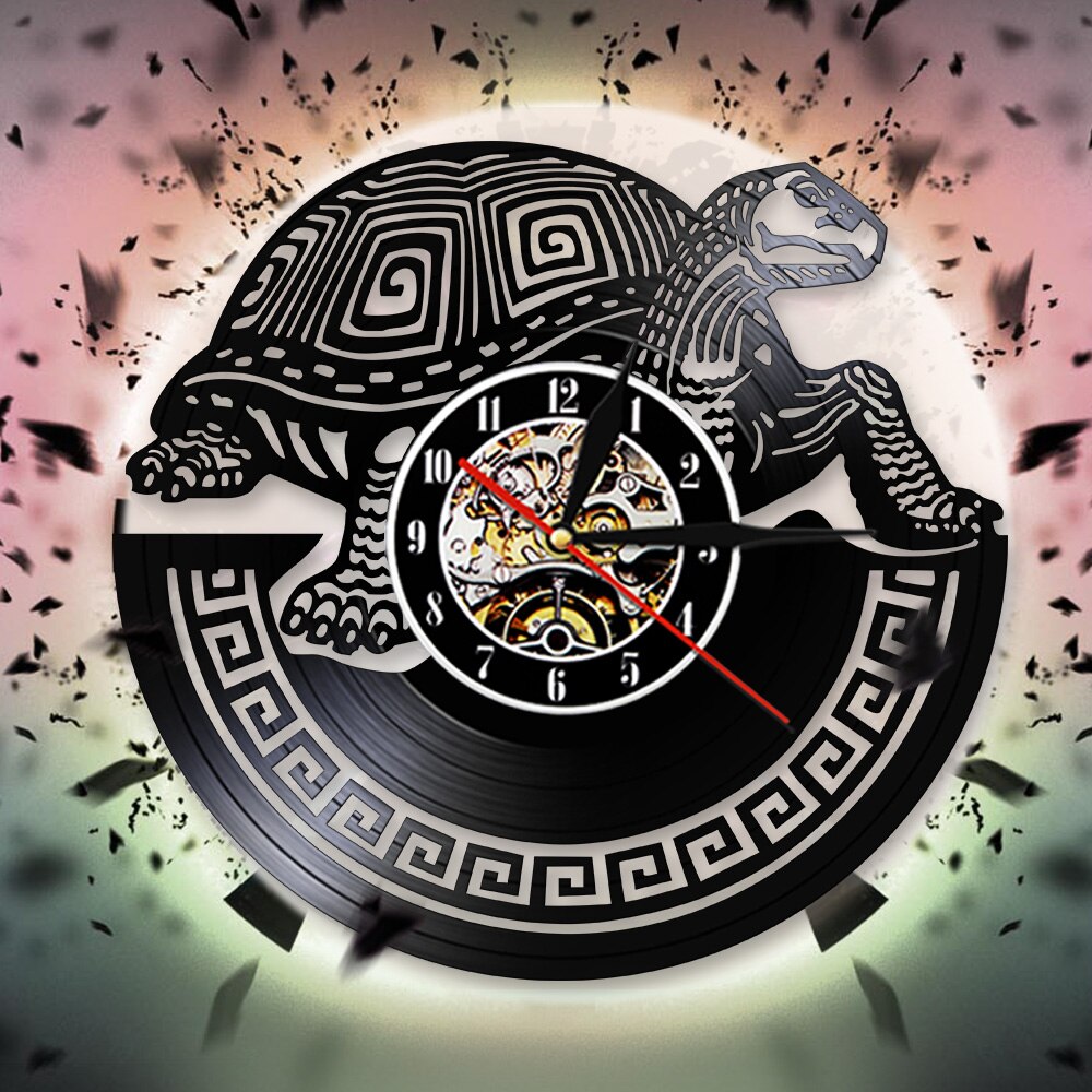 Sea Turtle Vinyl Record Wall Clock Steampunk LED Wall Clock Ornament Gear Cogs Decor Wall Watch Time Clock Animal Lover
