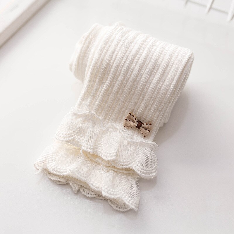Dziewczęce obcisłe legginsy bawełniane koronkowe falbany łuki leginsy dla dziewczynki dzieci dzieci przycięte spodnie kostium księżniczka miękka: biały / XXL (139-155cm)