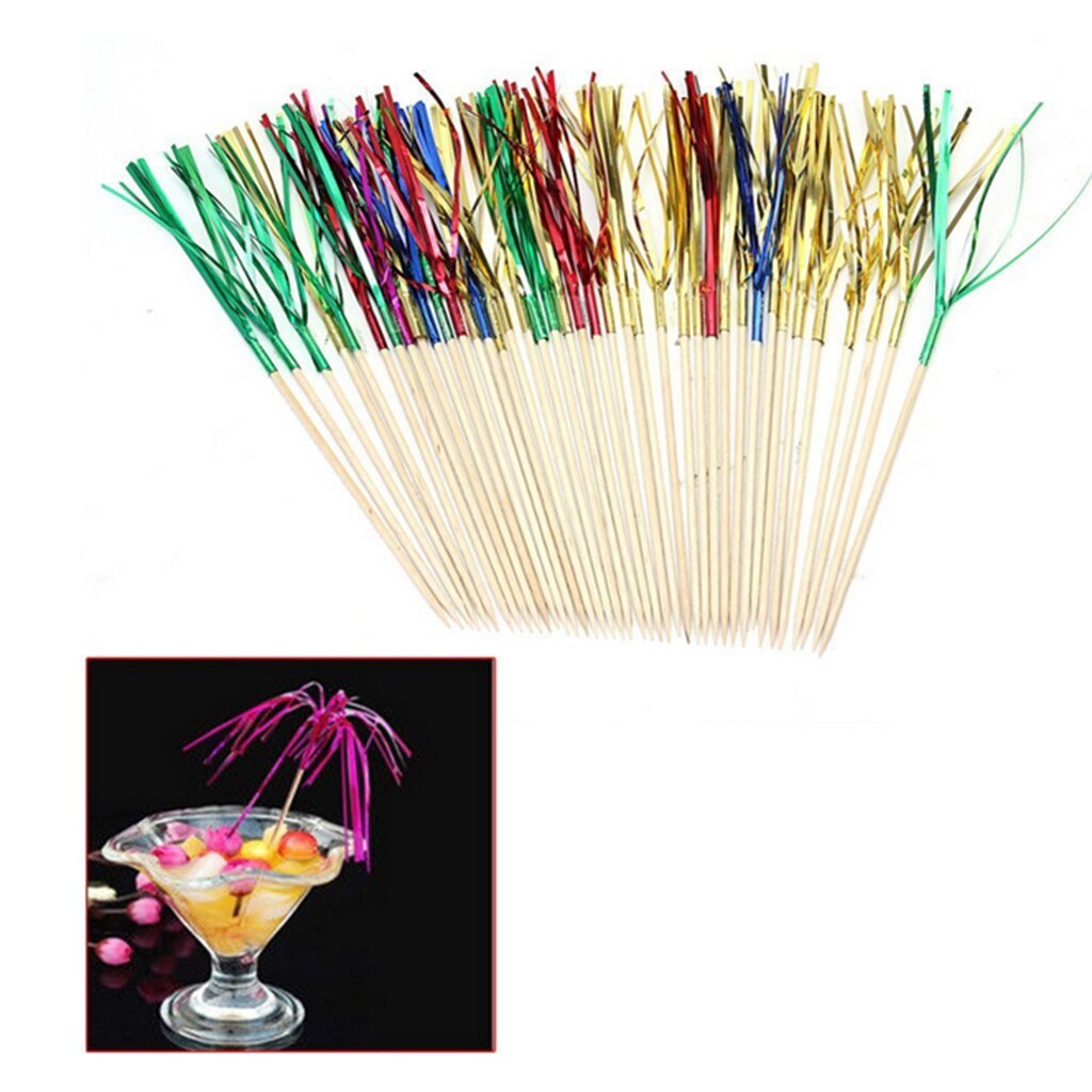 50 Pieces Colorful Fireworks Umbrella Party Cupcake Picks Toothpick Dinner Cake Toppers Small Mini Stick Picks Party