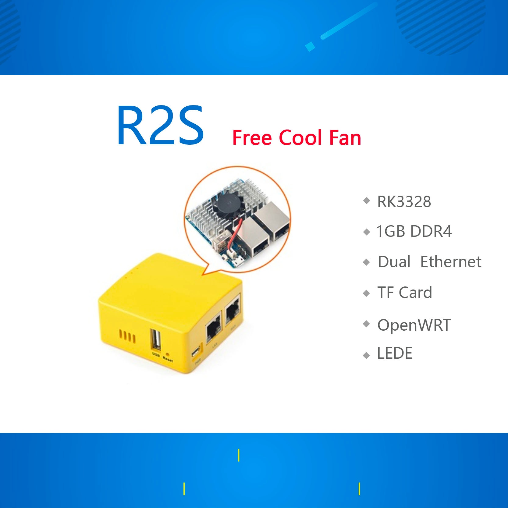 FriendlyARM NanoPi R2S GSM sistema RK3328 mini router gigabit dual Puerto 1GB de memoria de gran tamaño