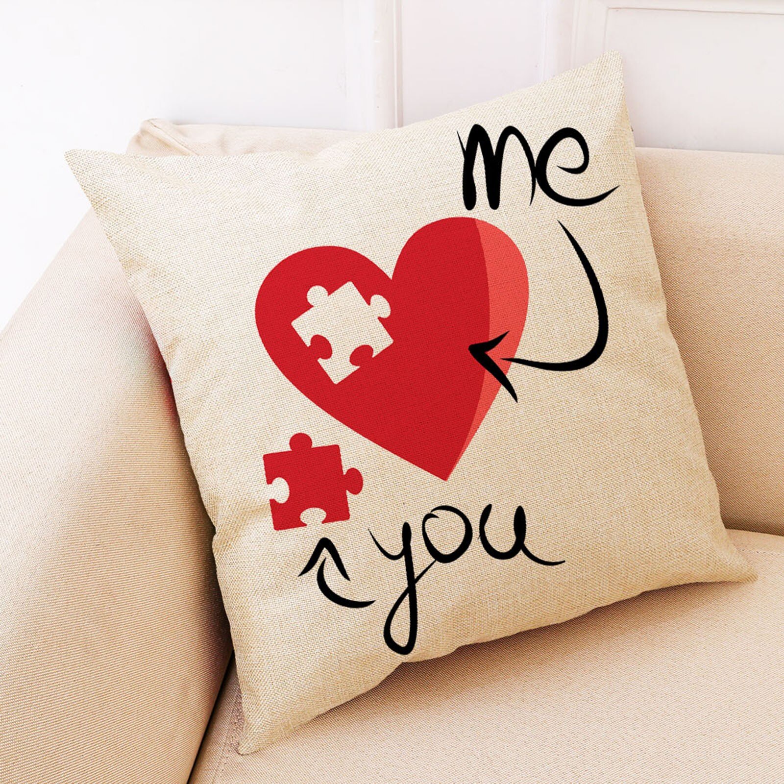 Happy Valentine Kussenslopen Linnen Sofa Kussenhoes Home Decor Kussensloop Voor Kantoor Sofa Auto Decoratieve Gooien Kussensloop