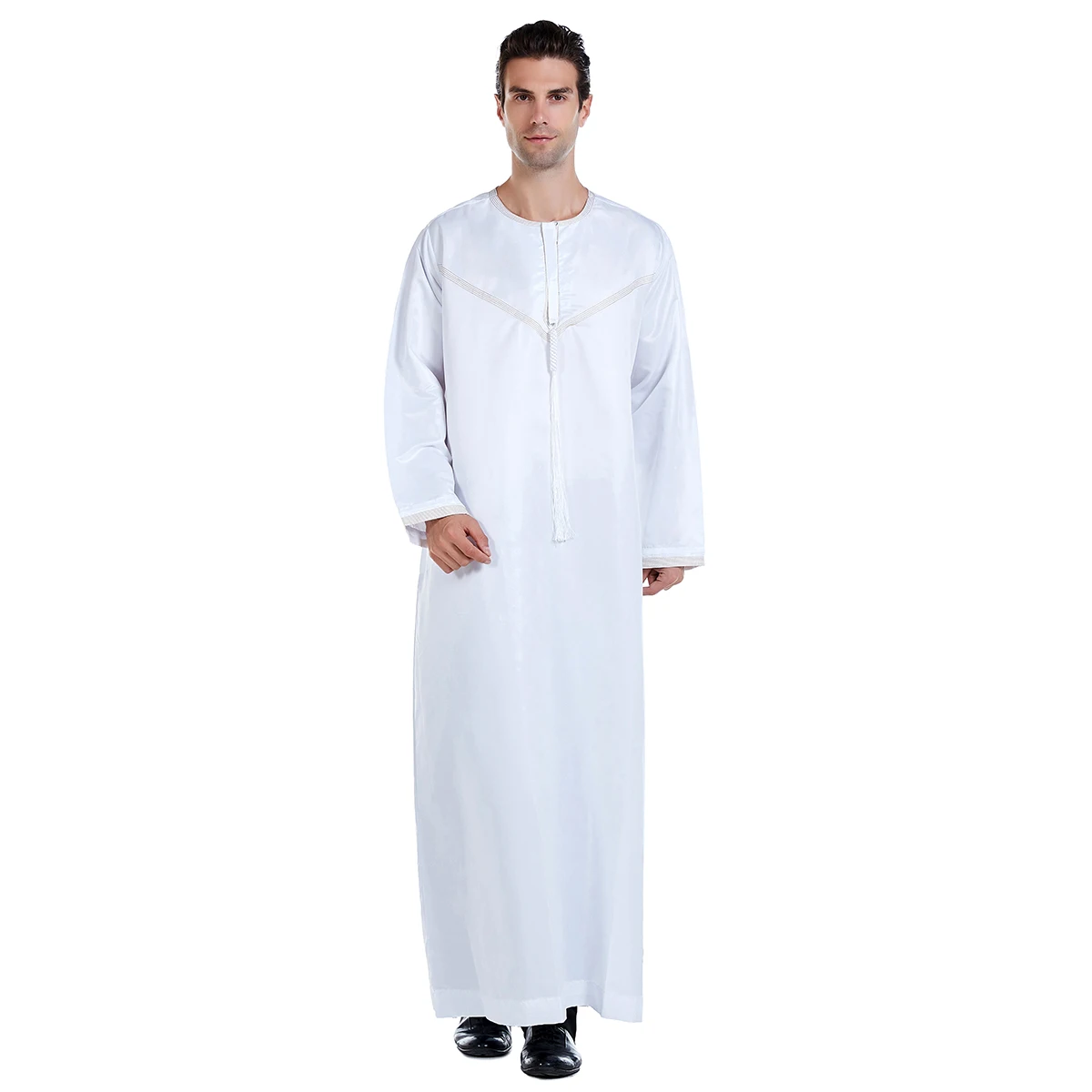 Saudi Arabische gewaad mannen moslim jurk kwastje Abaya Dubai Kaftan islamitische kleding Eid Djellaba Ramadan Jubba Thobe Daffah Dishdasha: S / Roze