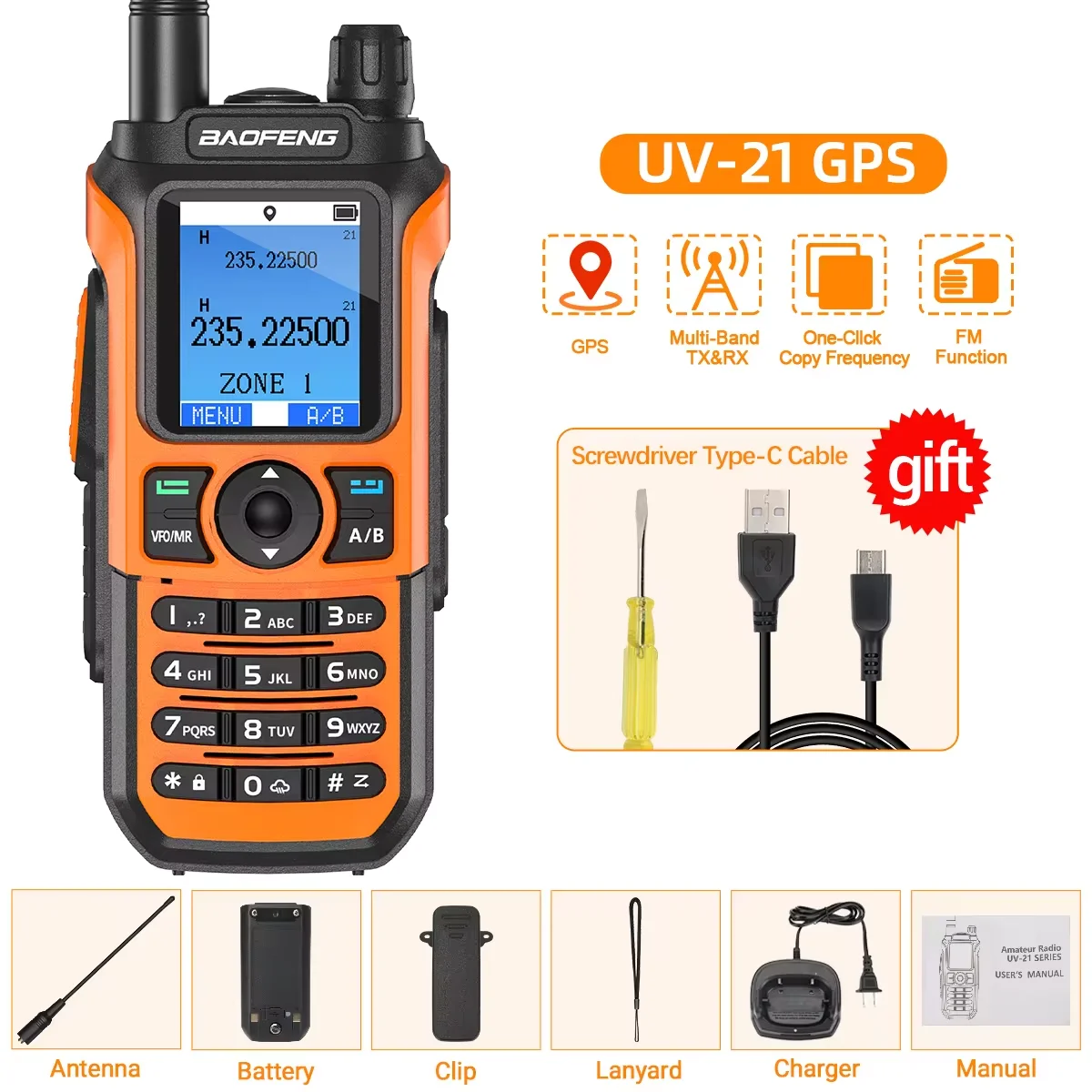 Baofeng UV-21 Pro V2 Wireless Copy Frequency Mutli Band Powerful Waterproof Long Range UV-5R Long Range Type-C Two Way Ham Radio: WHITE / EU
