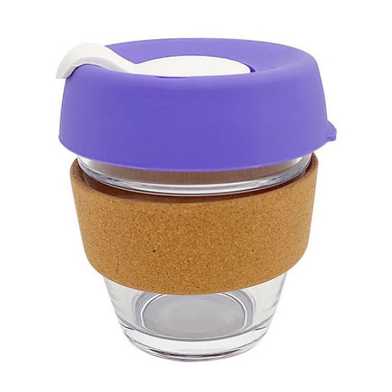 Reise glass krus kaffekopp varmebestandig glass kopp bil vann melk kopp isolasjon sklisikkert deksel glass sett 340ml: Lilla