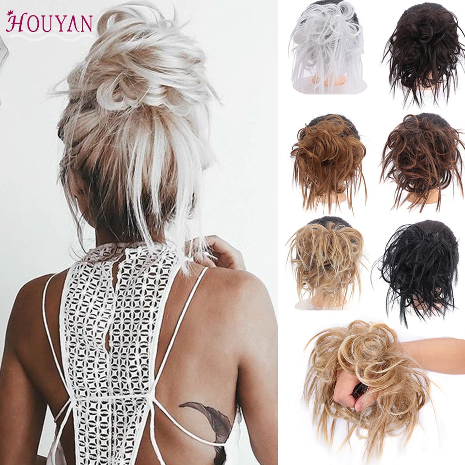 Houyan stökig brud brudtärna chignon munk hår bulle stökigt updo frisyrer hår bullar chignon munk