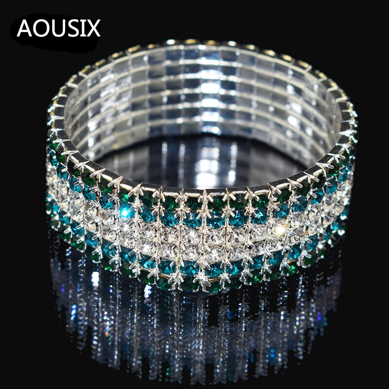 6 Reihen Voller Kristall Strass Elastische Armband Königsblau Breite Armband Bling Armband Frauen Hochzeit Braut Schmuck: Default Title