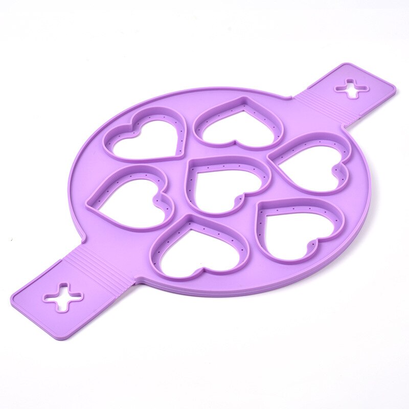 Pannenkoek Maker Hart/Ster/Ronde Vormige 7 Gaten Anti-aanbak Siliconen Bakvorm Ring Gebakken Ei Voor Familie Koken keuken Gereedschap: Heart Purple