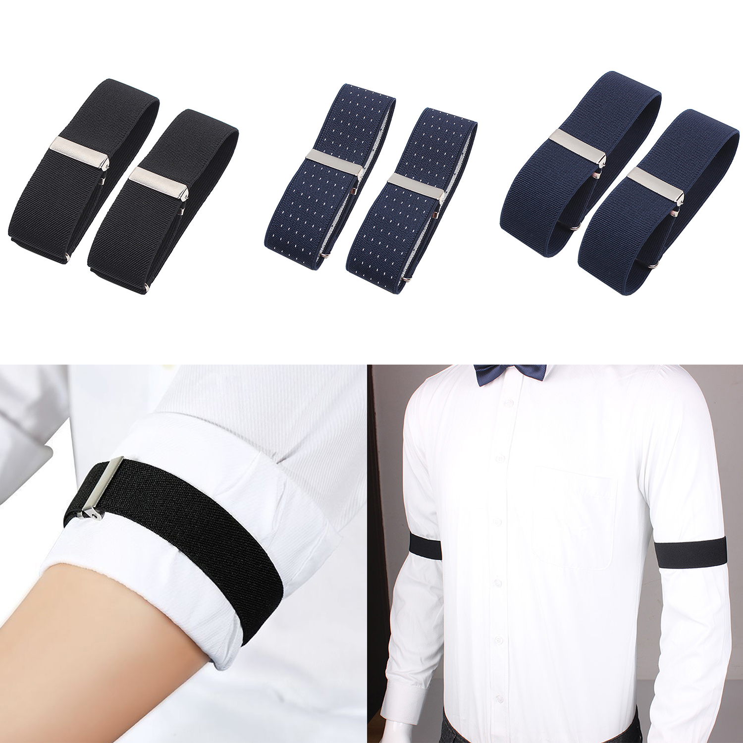 One Pair Elastic Armband Shirt Sleeve Holder Women Men Adjustable Arm Cuffs Bands For Party Wedding Clothing Accessories