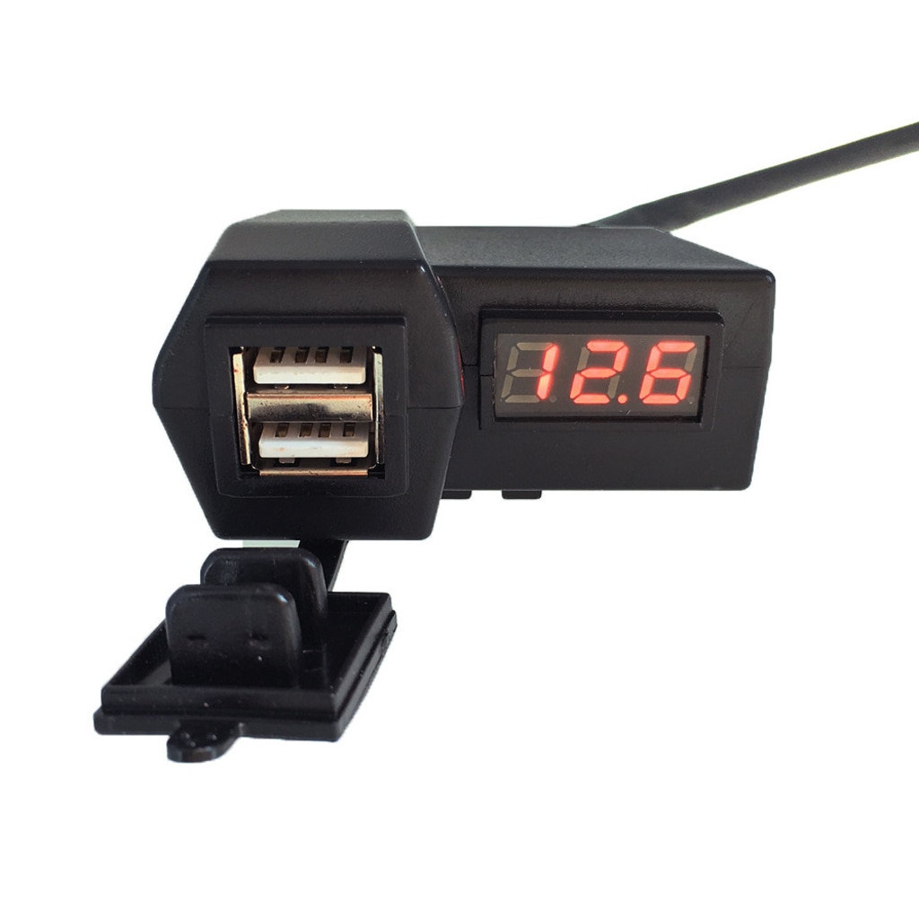 Motorcycle Twin USB Power Supply Socket Adaptor 12v Weatherproof + Red LED Digital Voltmeter