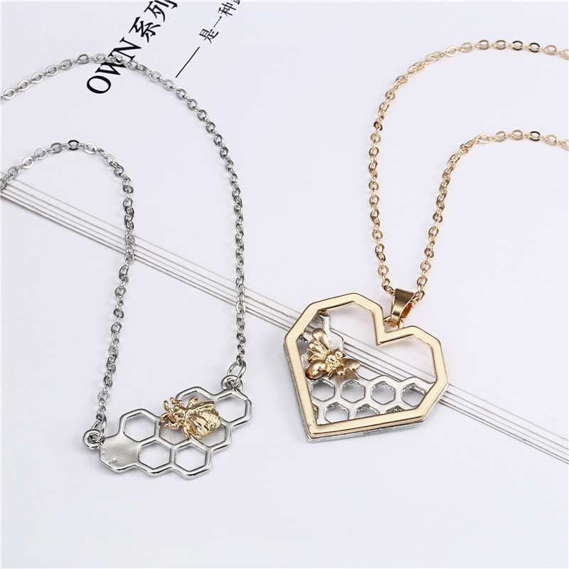 Verkoop Delicate Hanger Ketting Metalen Hart Honingraat Bee Kettingen Voor Vrouwen Gouden Zilveren Sieraden Verjaardagscadeautjes