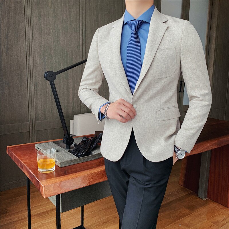 Britisk stil business casual solid formell wear herre blazer jakker slim fit en knapp enkle kåper lange ermer 3xl
