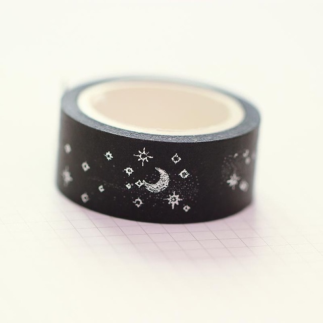 1 pc /  kpl mustia kuutähtiä washi-paperi maalarinteippejä 1.5cm x 5m tee itse scrapbooking sydäntarroja kääretarra: E