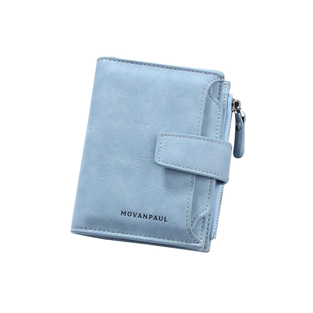 nueva cartera de mujer de cuero Pu Simple sólido portátil Mini monedero ID tarjeta de crédito: Azul cielo