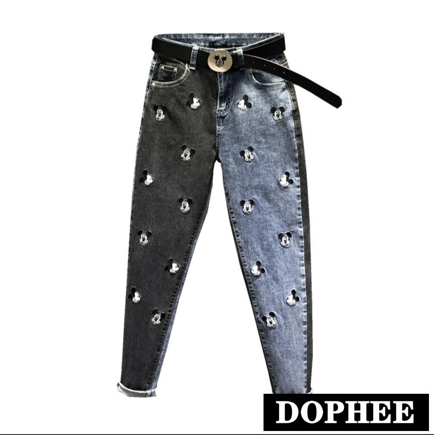 Printemps/été lourd dessin animé souris brodé jean personnalité étudiant Harem pantalon femmes mince Denim pantalon