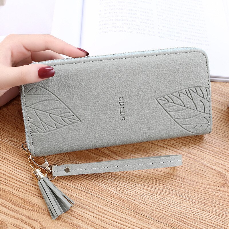 Womens Clutch Wallets PU Leather Purses Female Wristband Leaf Print Long Women Purse Large Capacity Bag Women Wallet: Light green