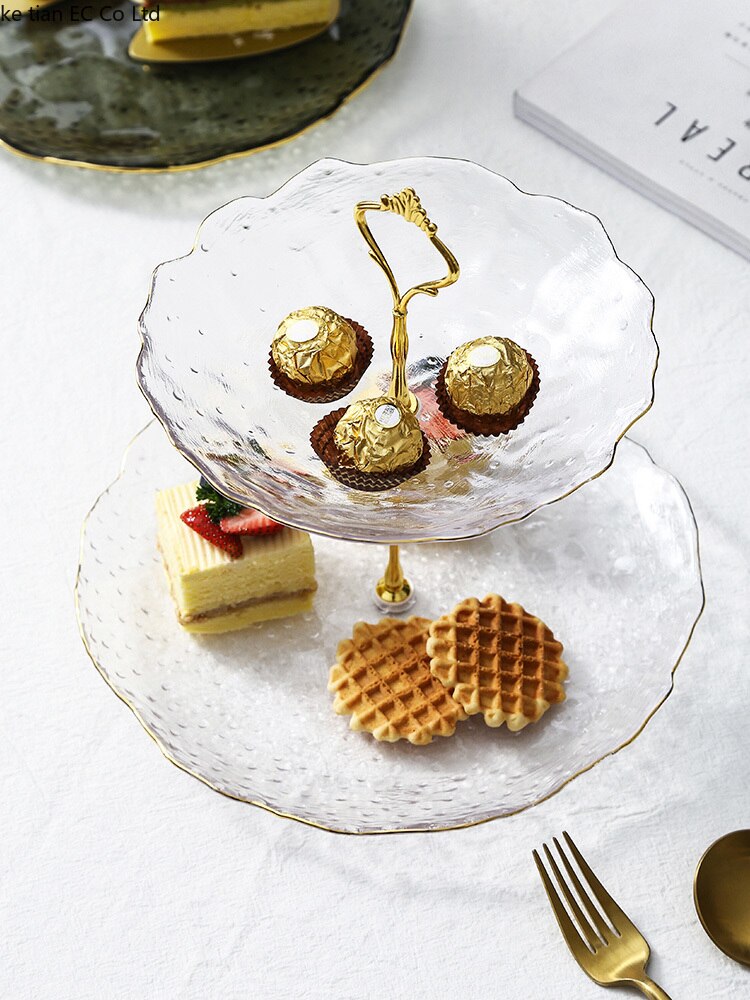 Nordic light luxury 3 layer cake tray double dessert fruit tray living room home dried fruit snack candy tray