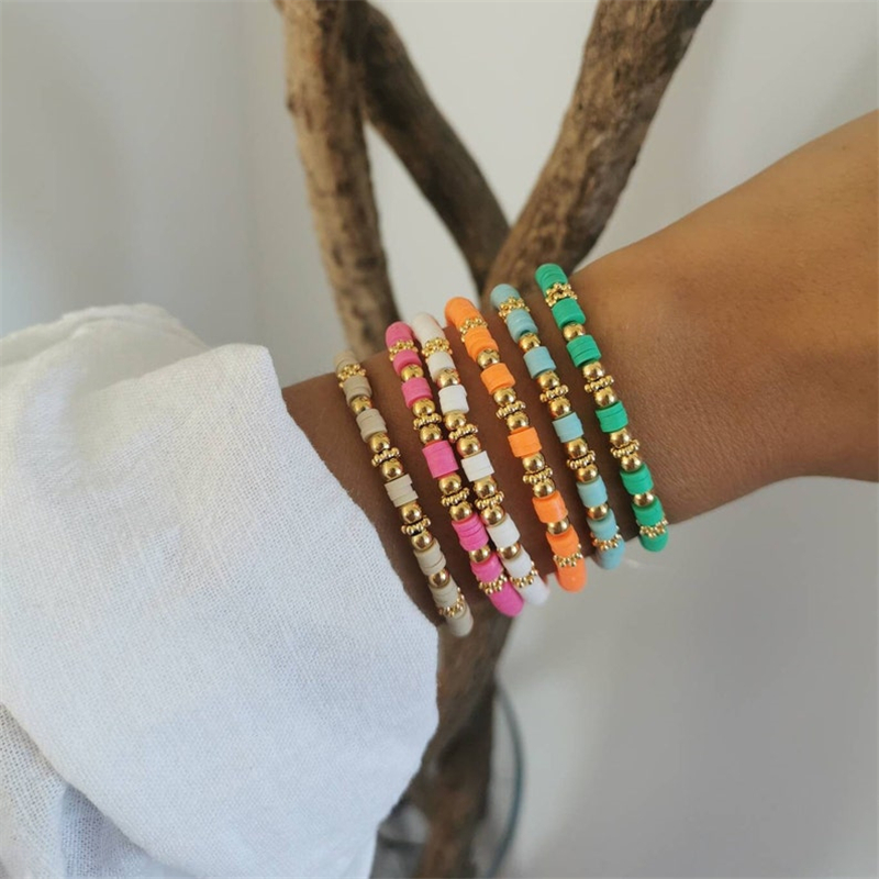 Vlen Multi-Color Heishi Armband Voor Vrouwen Meisje Boho Sieraden Stapelbaar Polymeer Klei Schijf Kralen Armbanden Stretch Pulseras