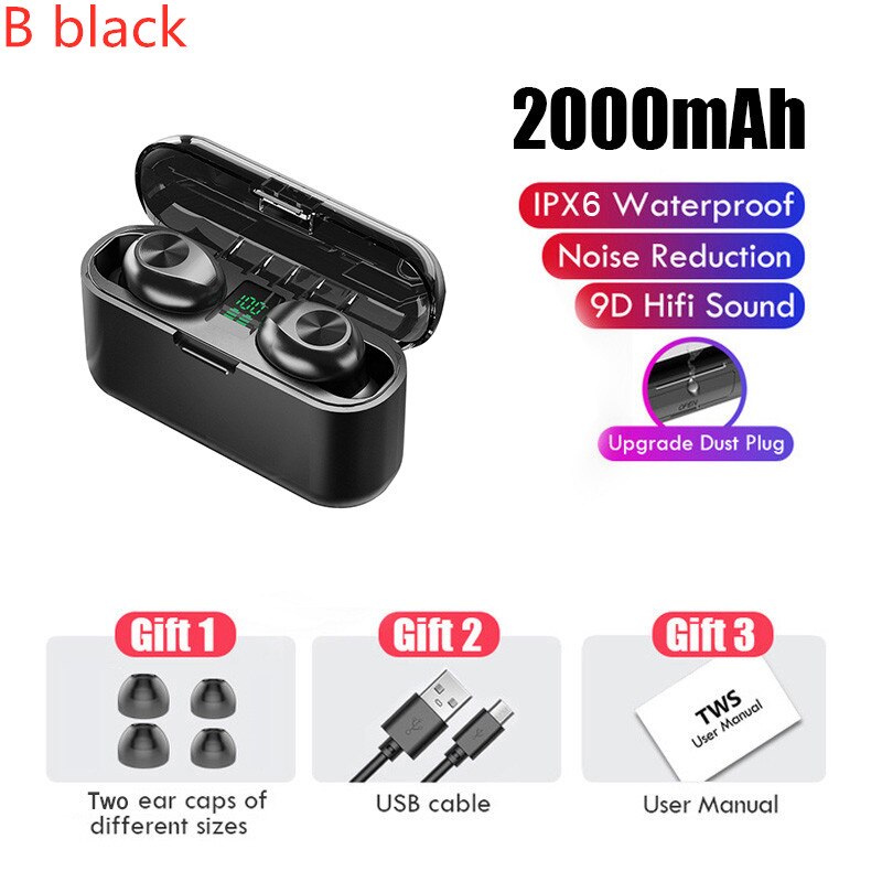 Tws bluetooth hoofdtelefoon, draadloze sport oordopjes, mini gaming headset met microfoon, waterdichte oordopjes voor xiaomi, huawei, oppo en iphone: B zwart
