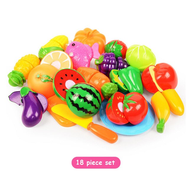 6/10/13/18pcs/20pcs/37pcs/set Housekeeping Toys education toys for baby color random surwish plastic fruit vegetables cut toys: 18pcs