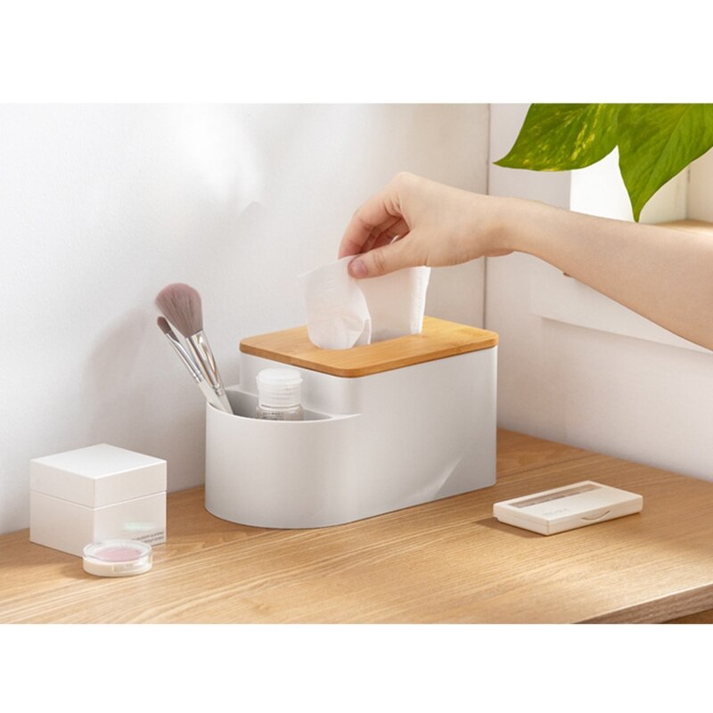 Phoebe Bamboe Cover Tissues Deksel En Opslag Caddy Voor Badkamer Ijdelheid Werkbladen-Wit