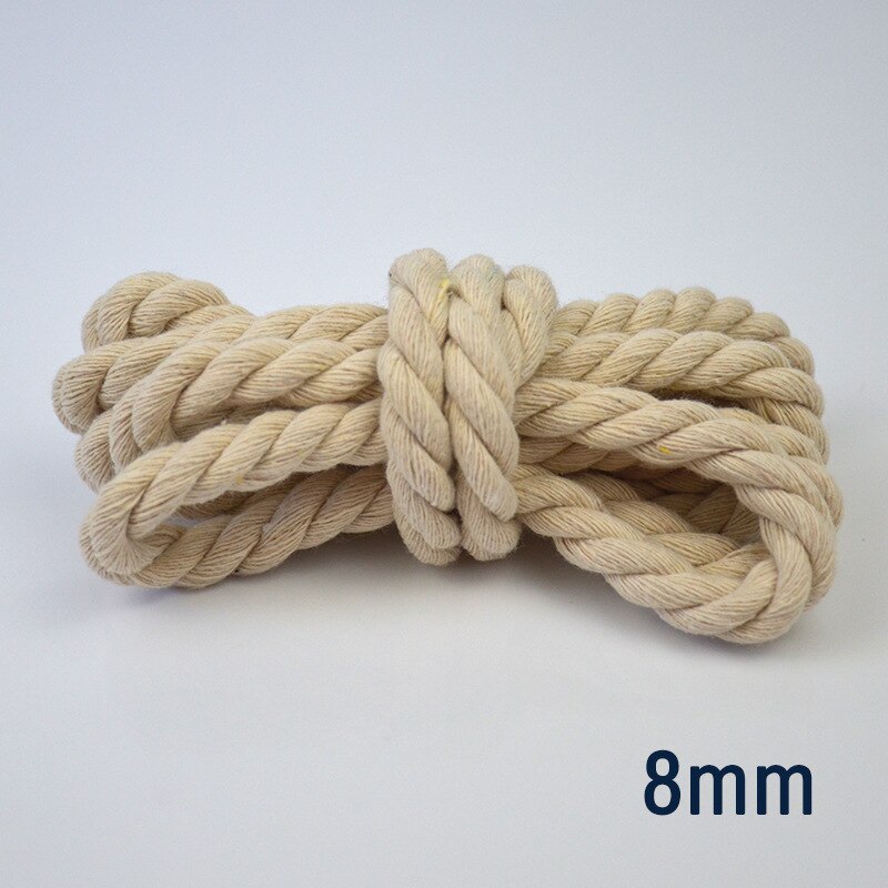 Cuerda de algodón Beige, 100% de algodón grueso, cordones naturales de cáñamo para bolsa, correa para decoración del hogar, accesorios DIY, artesanía de cuerda hecha a mano: 8MM