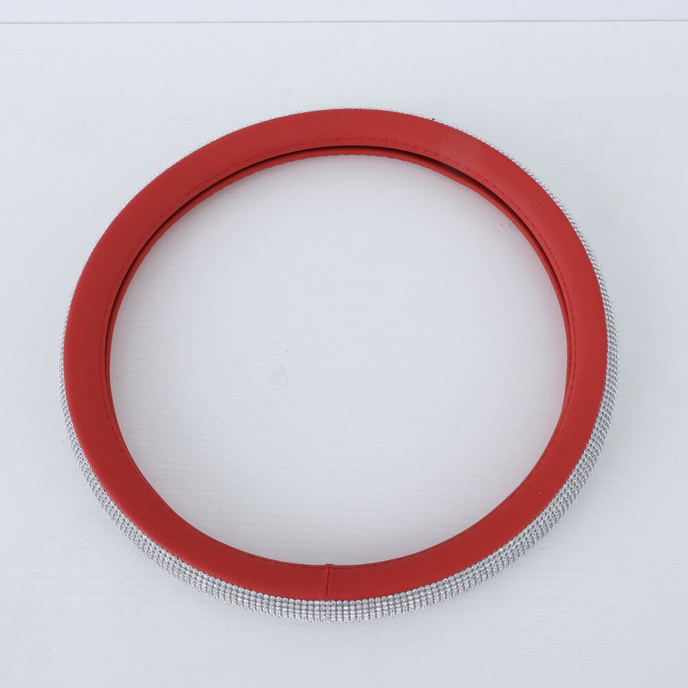 Fashionable Rhinestone Car Steering Wheel Cover Anti-slip Wheel Sleeve Protector (Black Leather + White Diamond)